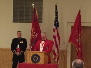 Seacoast Past Commandant giving General Lejeune Traditional Birthday Message