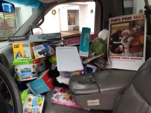 I finished picking up toys, now off to the VFW to drop them off.