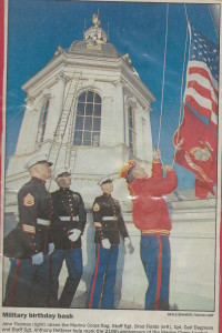 Cmdt. John Thomas raises the Marine Corps Flag for the first time over the State House on the 10 November 1994, our beloved 219th Marine Corps Birthday